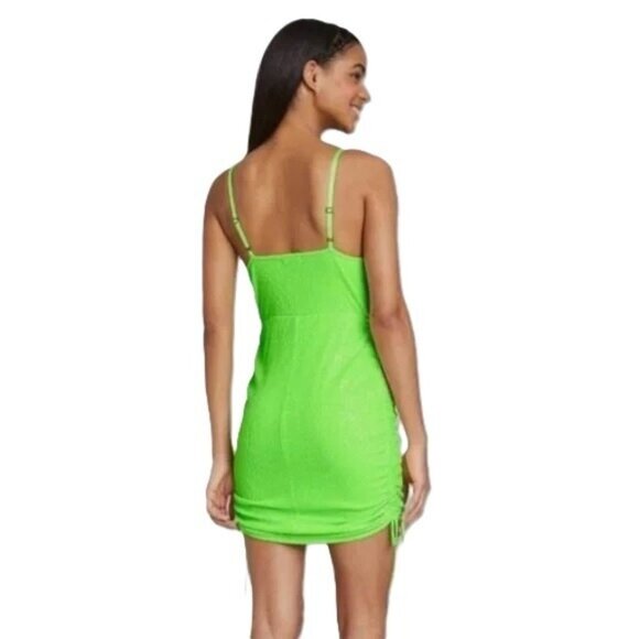 Wild Fable Lime Green Sequin Accent Ruched Side Bodycon Mini Dress - Picture 6 of 11